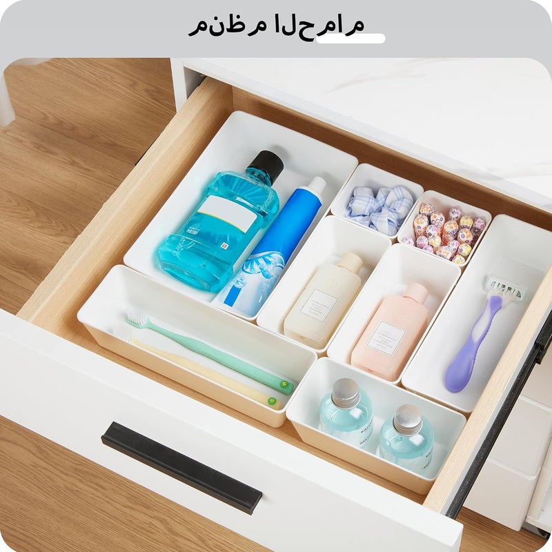 25 PCS Plastic Drawer Organizers Set, 4-Size Versatile Bathroom and Vanity Drawer Organizer Trays, Storage Bins for Makeup, Bedroom, Kitchen Gadgets Utensils and Office,White - Image 5