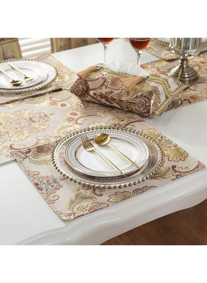kilofly 6pc Elegant Floral Brocade Jacquard Table Placemats (11.8 x 15.7 in) - Image 5