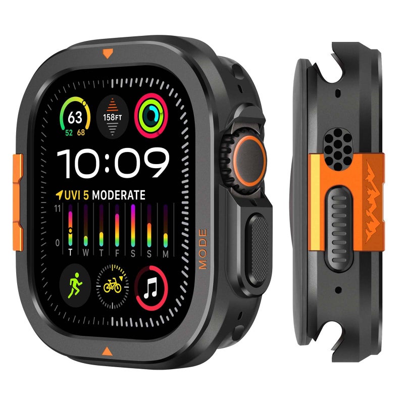 Suphart 2 in-1 Metal Cover Compatible with Apple Watch Ultra 3/2/1 Case 49mm, Rugged Bumper with Back Protector for iWatch Ultra 49mm, Black - Image 1