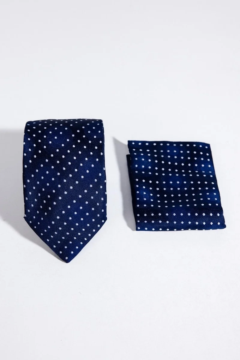 تودورس Classic Pocket Handkerchief Patterned Navy Blue Tie