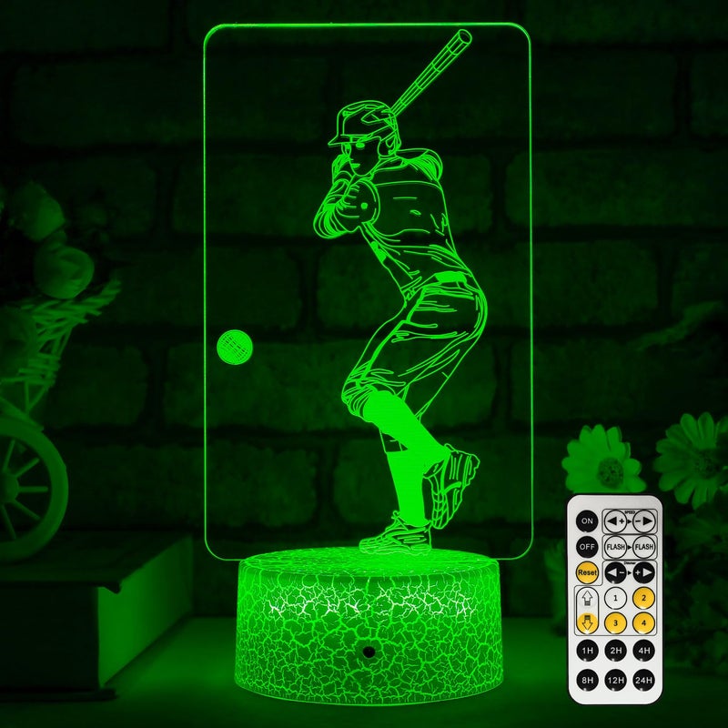 XOR Bars FlyonSea Baseball LightBaseball Gifts Bedside Lamp 7 Colors Change Remote Control with Timer Kids Night Light Optical Illusion Lamps for Boys Gift Ideas for Boys or Kids
