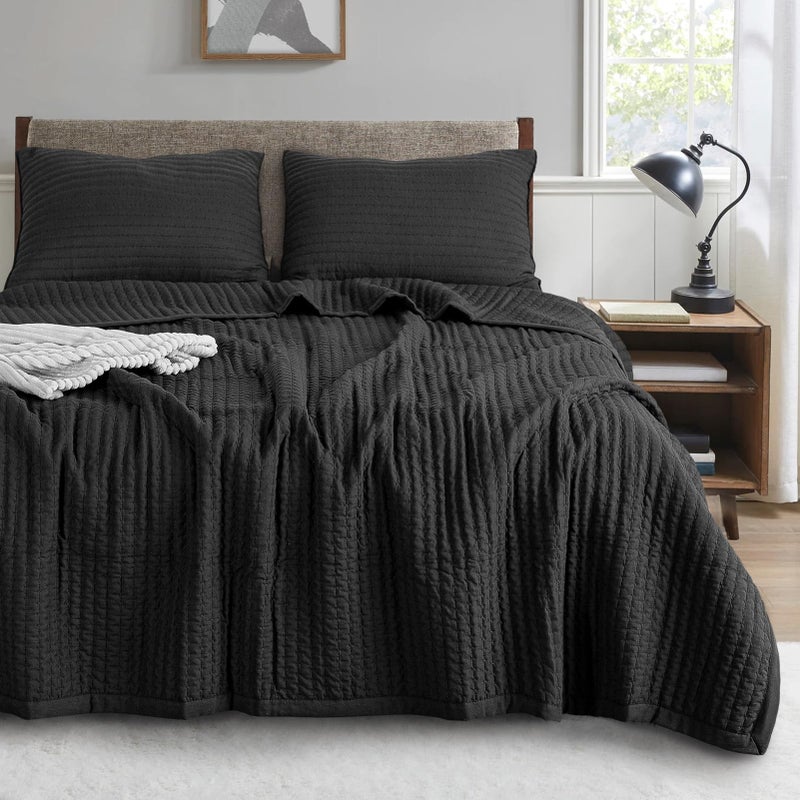 KASENTEX KASENTEX Black Twin Size Quilt Bedding Set with Pillow-Shams  Lightweight Soft Bedspread  Durable Quilted Blanket Thin Comforter Bed Cover  All Season Summer Spring  3 Pieces  68x80 inches  - Image 1