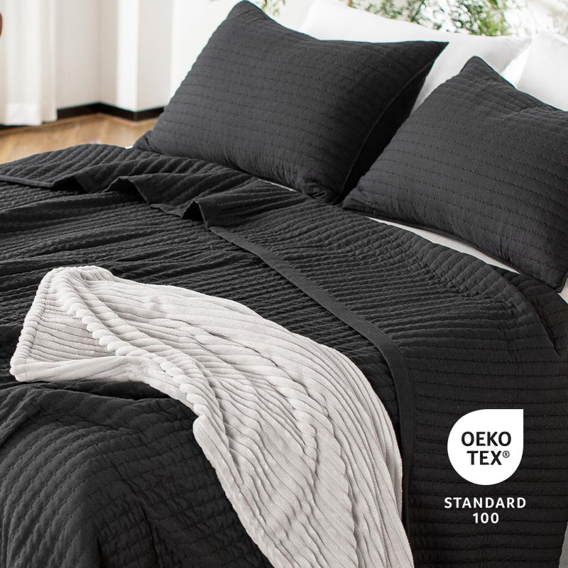 KASENTEX KASENTEX Black Twin Size Quilt Bedding Set with Pillow-Shams  Lightweight Soft Bedspread  Durable Quilted Blanket Thin Comforter Bed Cover  All Season Summer Spring  3 Pieces  68x80 inches  - Image 2