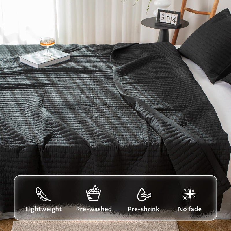 KASENTEX KASENTEX Black Twin Size Quilt Bedding Set with Pillow-Shams  Lightweight Soft Bedspread  Durable Quilted Blanket Thin Comforter Bed Cover  All Season Summer Spring  3 Pieces  68x80 inches  - Image 3