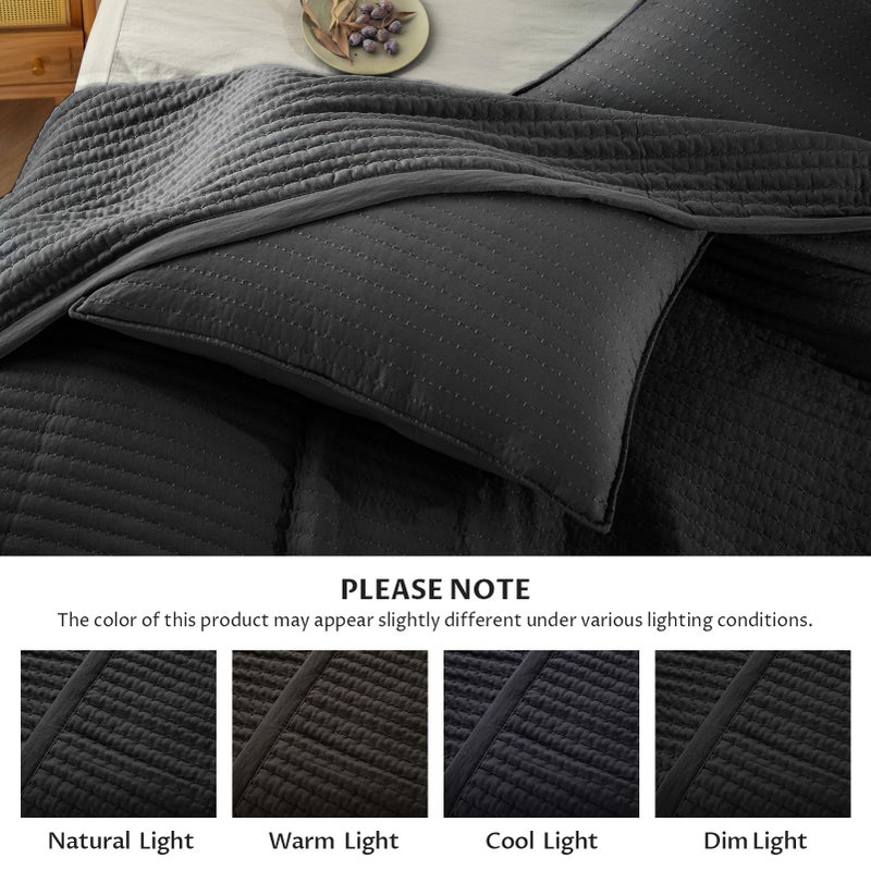 KASENTEX KASENTEX Black Twin Size Quilt Bedding Set with Pillow-Shams  Lightweight Soft Bedspread  Durable Quilted Blanket Thin Comforter Bed Cover  All Season Summer Spring  3 Pieces  68x80 inches  - Image 5