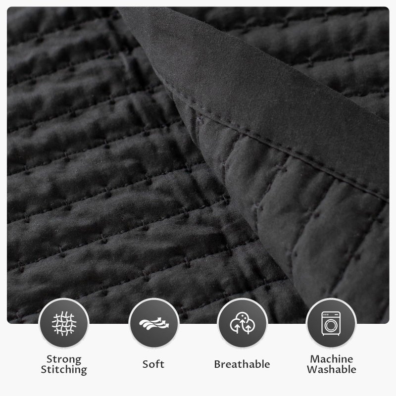 KASENTEX KASENTEX Black Twin Size Quilt Bedding Set with Pillow-Shams  Lightweight Soft Bedspread  Durable Quilted Blanket Thin Comforter Bed Cover  All Season Summer Spring  3 Pieces  68x80 inches  - Image 4