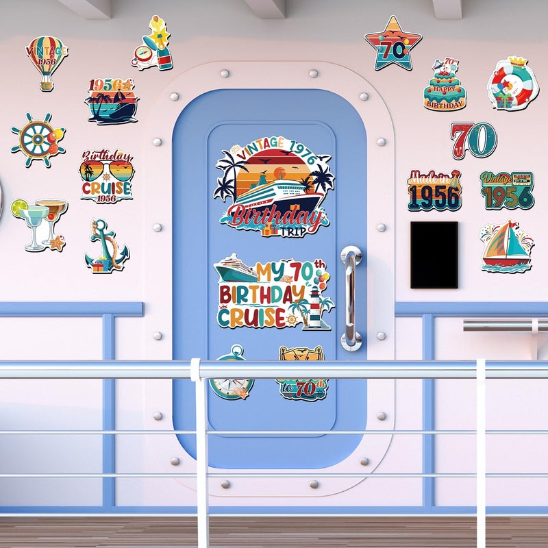 Wxiben Cruise Door Decorations Magnetic - 18Pcs 70th Birthday Cruise Door Magnet 70 Year Old Birthday Cruise Ship Door Decorations Magnets Sticker for Vintage 1956 Women Men Carnival Cabin Party Decor - Image 5