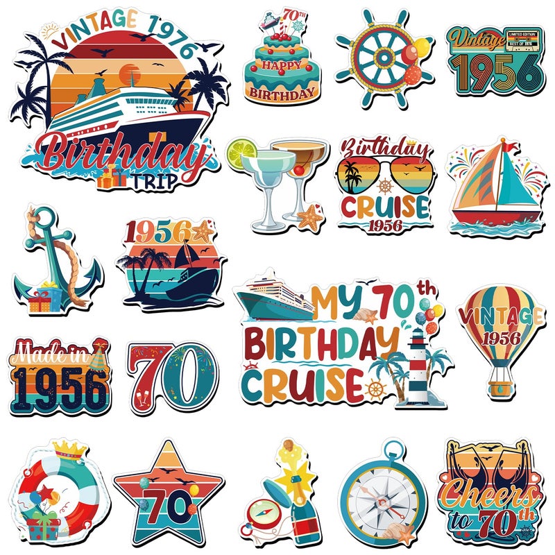 Wxiben Cruise Door Decorations Magnetic - 18Pcs 70th Birthday Cruise Door Magnet 70 Year Old Birthday Cruise Ship Door Decorations Magnets Sticker for Vintage 1956 Women Men Carnival Cabin Party Decor - Image 1