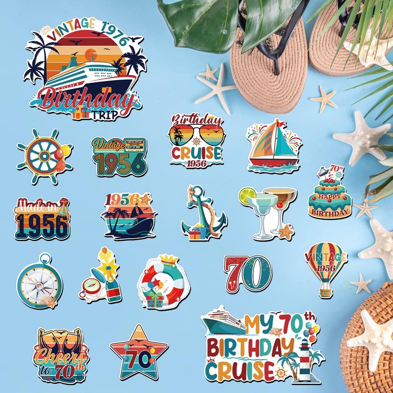 Wxiben Cruise Door Decorations Magnetic - 18Pcs 70th Birthday Cruise Door Magnet 70 Year Old Birthday Cruise Ship Door Decorations Magnets Sticker for Vintage 1956 Women Men Carnival Cabin Party Decor - Image 4