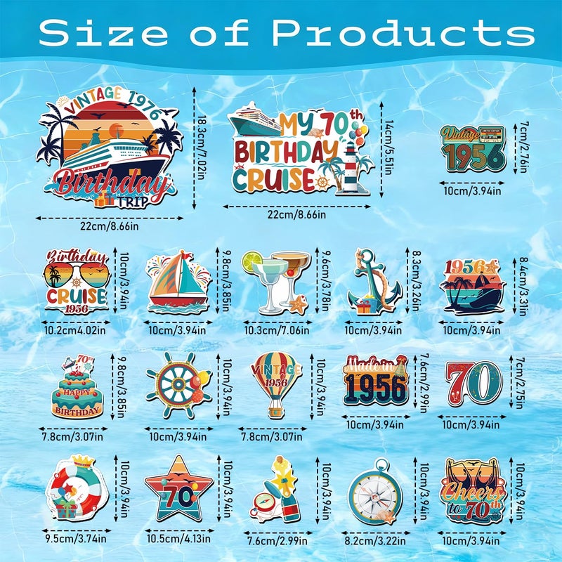 Wxiben Cruise Door Decorations Magnetic - 18Pcs 70th Birthday Cruise Door Magnet 70 Year Old Birthday Cruise Ship Door Decorations Magnets Sticker for Vintage 1956 Women Men Carnival Cabin Party Decor - Image 2