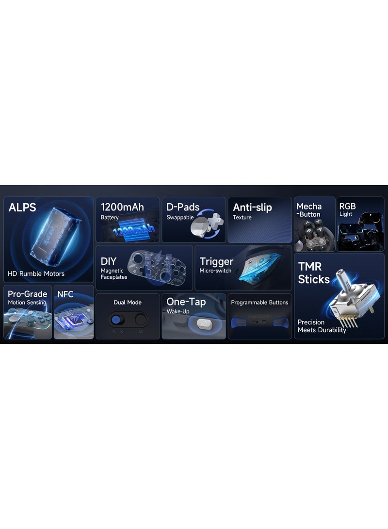 general Classic Gamepad EasySMX S10 Bluetooth RGB Controller for Switch 2/Switch/PC/Phone/TV/Steam with 6 Axis Gyro, NFC Function, TMR Anti-Drift Joystick, One Key Wake-up, HD Rumble, Swappable D-Pad & Faceplate, 1200mAh Battery, 2 Programmable Back Buttons - Image 5