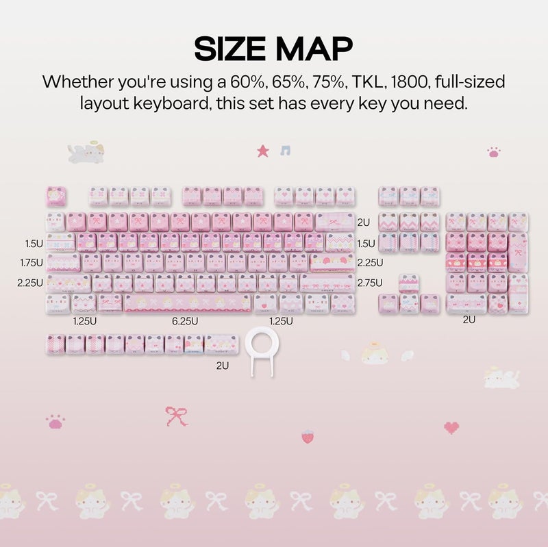 KiiBOOM Cute Cat Keycaps Set, Mao Profile, PBT/PC Keycap for MX Switches Mechanical Keyboard, Compatible with 60%, 65%, 75%, TKL, 96%, Full-Sized Layout (Pink Meow) - Image 5