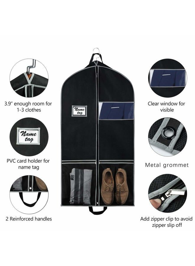 Zilink Breathable Garment Bags Suit Bags for Travel 43" Dress Suit Cover with 2 Large Mesh Pockets and a PVC Card Holder, Black - Image 4