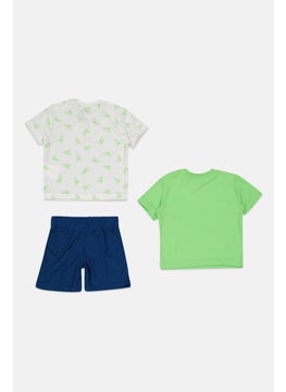 Reebok Toddlers Boy 3 Pieces Graphic Print Short Sleeve T-Shirt and Short Set, White/Navy/Green  - Image 2