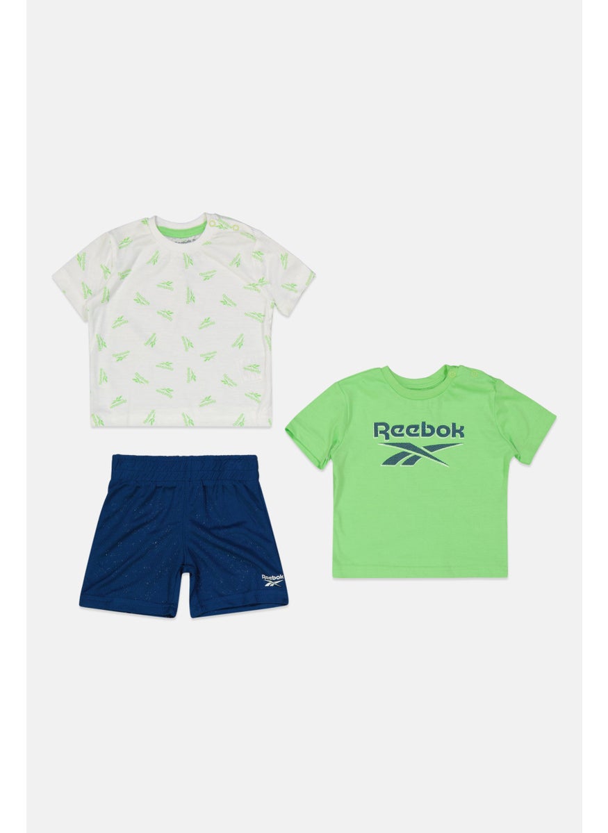 Reebok Toddlers Boy 3 Pieces Graphic Print Short Sleeve T-Shirt and Short Set, White/Navy/Green  - Image 1