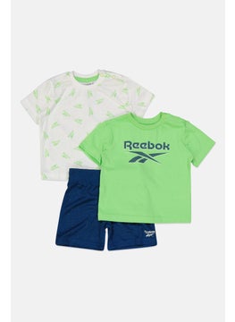 Reebok Toddlers Boy 3 Pieces Graphic Print Short Sleeve T-Shirt and Short Set, White/Navy/Green  - Image 3