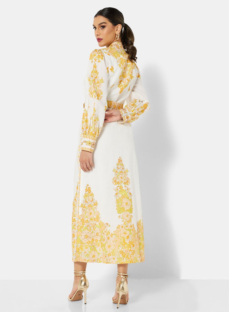 Threadz by Ajooni Belted Floral Midi Dress - Image 2
