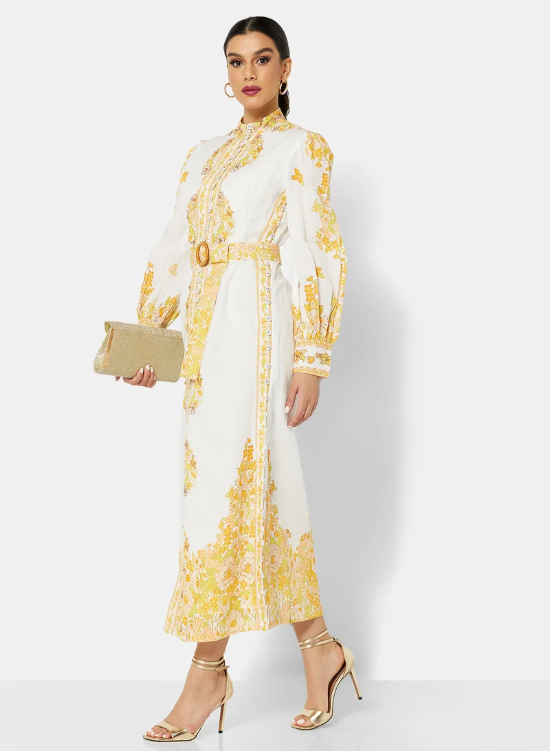 Threadz by Ajooni Belted Floral Midi Dress