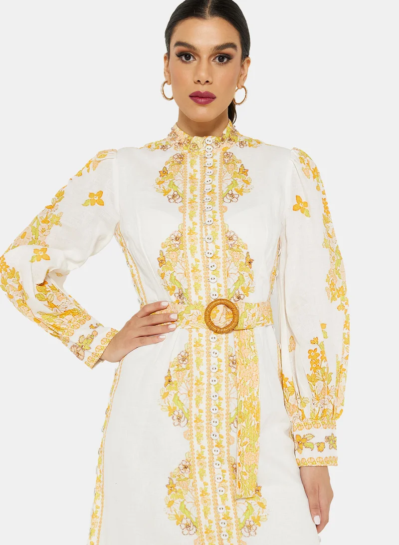Threadz by Ajooni Belted Floral Midi Dress