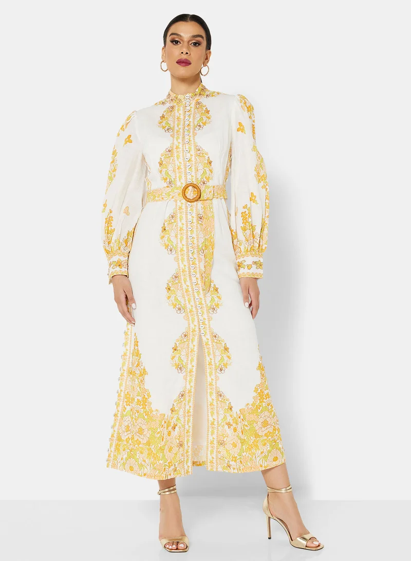 Threadz by Ajooni Belted Floral Midi Dress