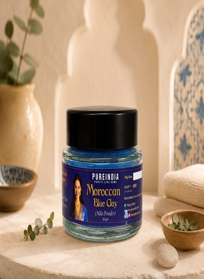 Pureindia Blue Clay (Skincare Power House), Deeply cleanses, Detoxifies, and Tightens Pores, Boosting Skin Radiance. 30 GM. Moroccan Nila Powder | 100% Natural Indigo Blue for Skin Brightening, Soothing. - Image 1
