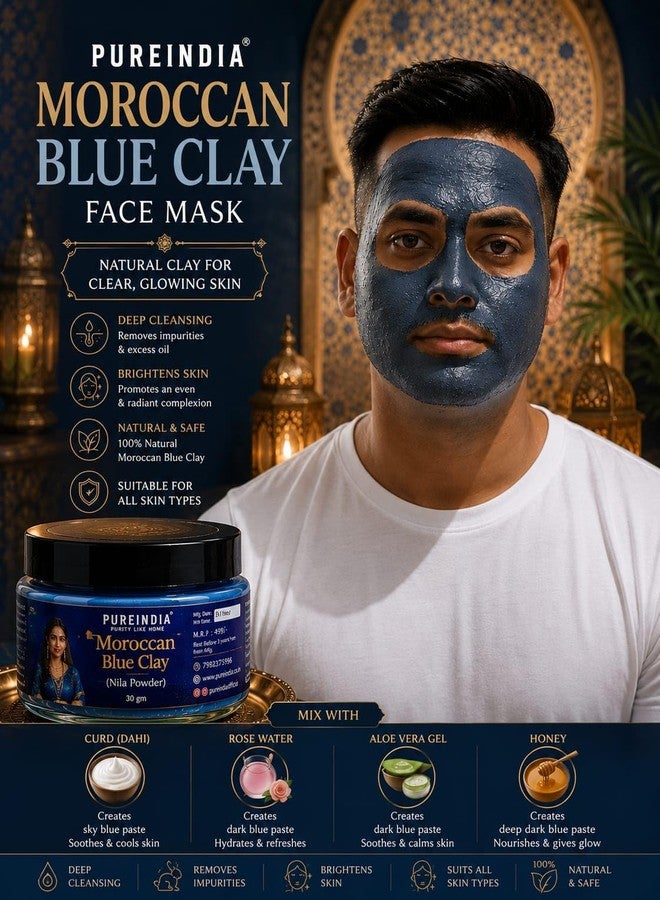 Pureindia Blue Clay (Skincare Power House), Deeply cleanses, Detoxifies, and Tightens Pores, Boosting Skin Radiance. 30 GM. Moroccan Nila Powder | 100% Natural Indigo Blue for Skin Brightening, Soothing. - Image 4