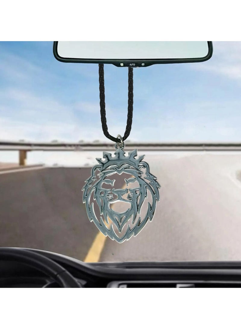 NMC Silver Lion Head Car Mirror Hanging Ornament with Crown, Metal Finish King Style Pendant for Car Interior Décor - Image 5
