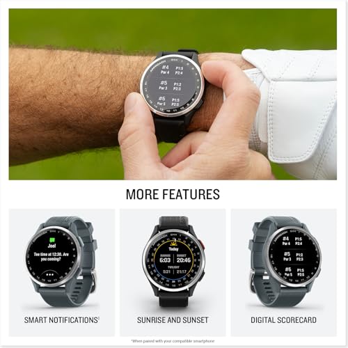 GARMIN ساعة Garmin Approach® S44 الذكية للغولف، GPS أساسي، شاشة AMOLED، ميزات على المسار، إطار ألمنيوم فضي مع حزام سيليكون أسود - Image 4