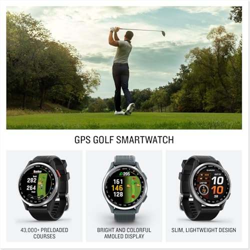 GARMIN ساعة Garmin Approach® S44 الذكية للغولف، GPS أساسي، شاشة AMOLED، ميزات على المسار، إطار ألمنيوم فضي مع حزام سيليكون أسود - Image 2
