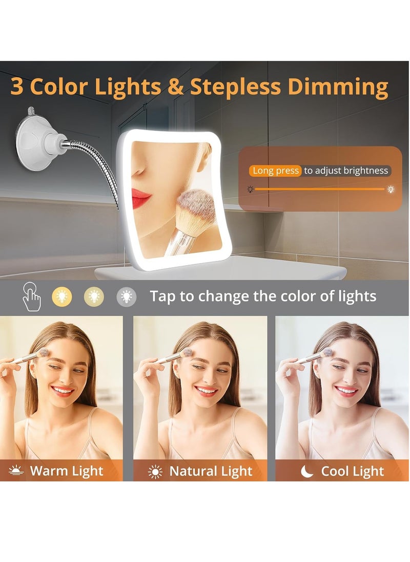 Fabuday - Fabuday Flexible Gooseneck 30X Lighted Magnifying Mirror - Upgraded Rechargeable Makeup Mirror with Lights and Magnification, LED Travel Mirror with Suction Cup for Bathroom, 3 Color Lighting, Square - Image 1