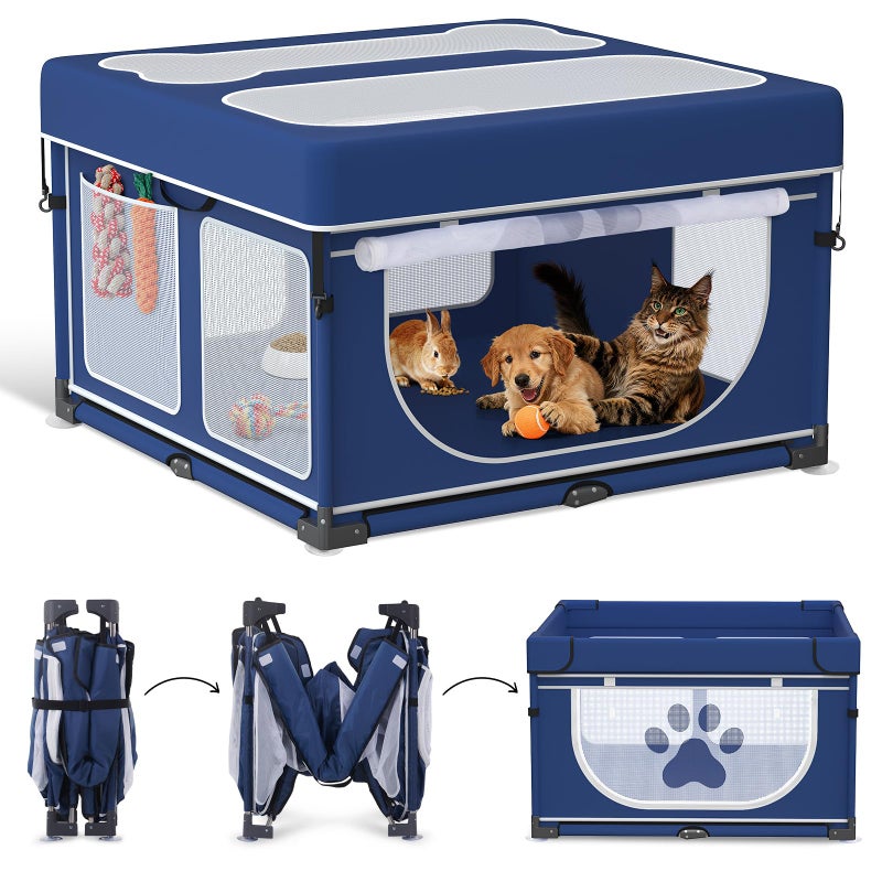 LOOBANI Foldable Dog Playpen with Cover: 1 Min Setup Pet Puppy Playpen Indoor, Sturdy Reinforced Steel/Iron Frame Dog Fence, Portable Whelping Box for Home Dog Cat Rabbit-43.3"x43.3"x27.1"â”‚Patented - Image 1