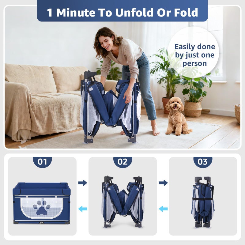 LOOBANI Foldable Dog Playpen with Cover: 1 Min Setup Pet Puppy Playpen Indoor, Sturdy Reinforced Steel/Iron Frame Dog Fence, Portable Whelping Box for Home Dog Cat Rabbit-43.3"x43.3"x27.1"â”‚Patented - Image 2
