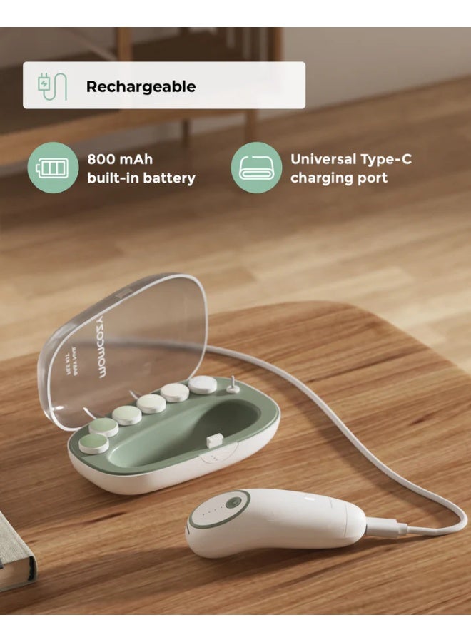 مام كوزي Momcozy Baby Nail File Electric, Gentle Baby Nail Trimmer Electric, Baby Nail Clipper with Night Light, 7 Grinding Head Replacement Pads, Green - Image 4