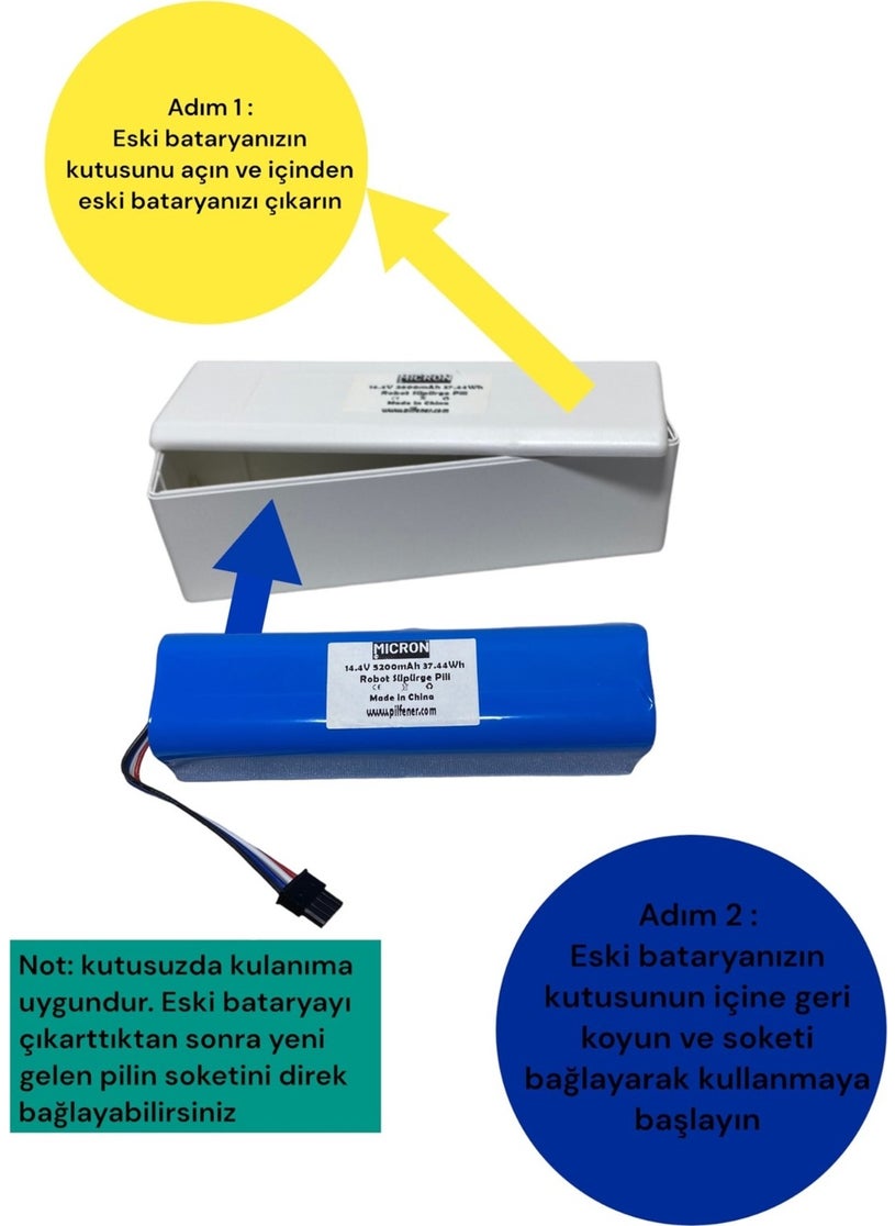 Micron - Xiaomi Mi Vacuum Mop 2in1 xiaomi 1c STYTJ01ZHM Robot Vacuum Cleaner Battery 14.4V 5200MAH High Capacity - Image 1