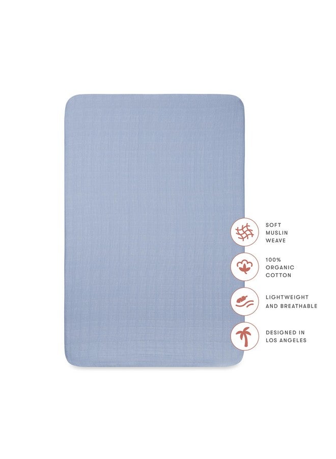 Babyletto 100% Organic Cotton Mini Crib Sheet, GOTS-Certified, Fitted 360°, Ultra-Soft and Breathable Muslin - Dewdrop Blue - Image 2