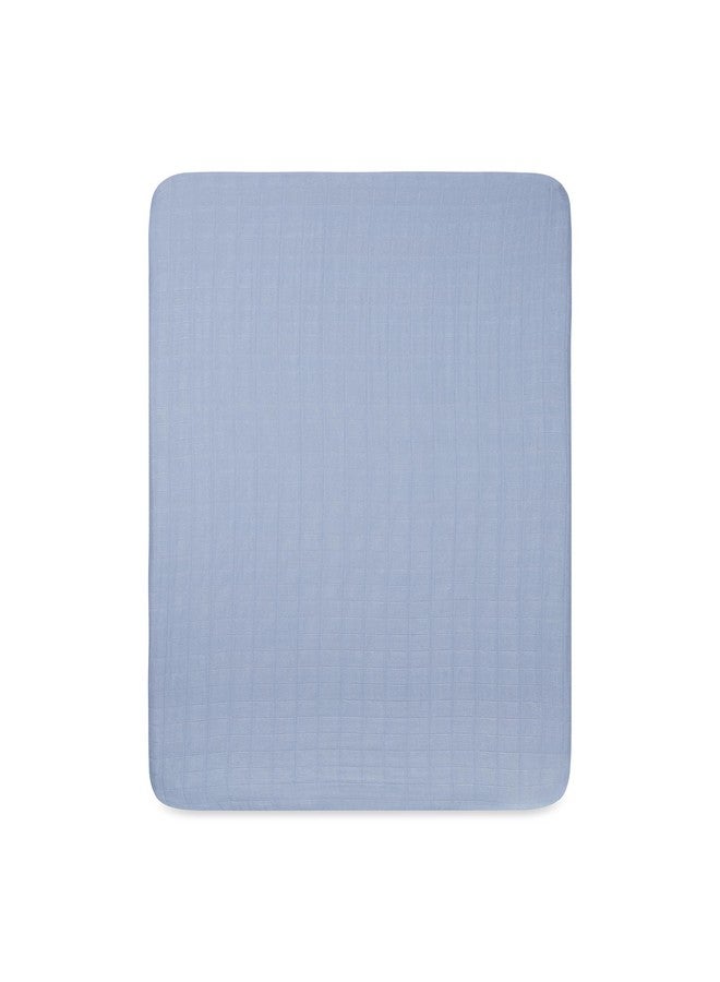 Babyletto 100% Organic Cotton Mini Crib Sheet, GOTS-Certified, Fitted 360°, Ultra-Soft and Breathable Muslin - Dewdrop Blue - Image 4