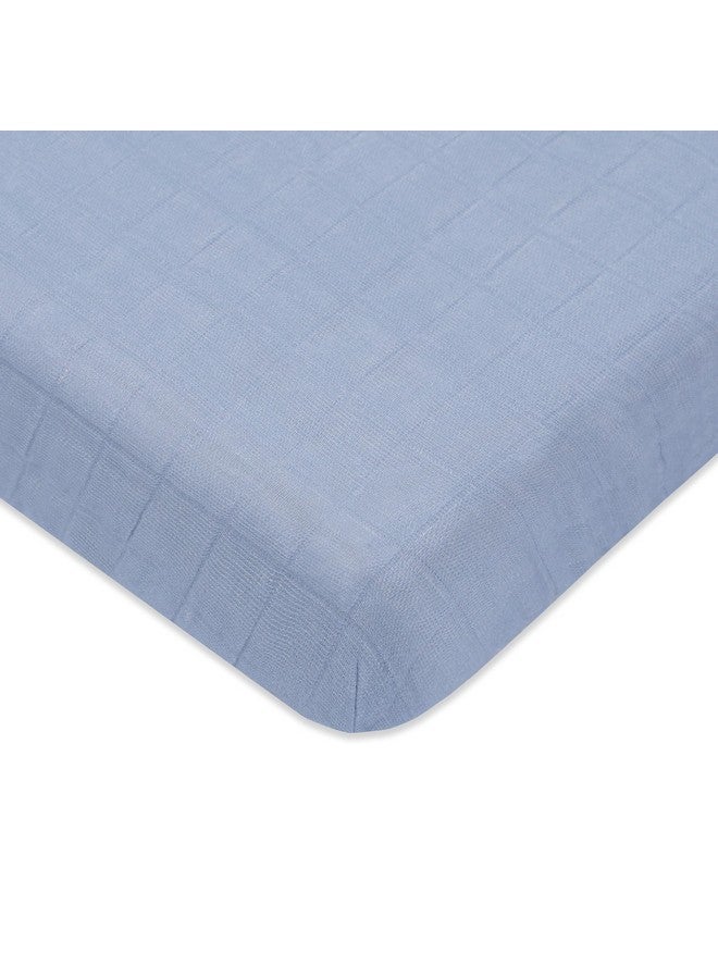 Babyletto 100% Organic Cotton Mini Crib Sheet, GOTS-Certified, Fitted 360°, Ultra-Soft and Breathable Muslin - Dewdrop Blue - Image 1