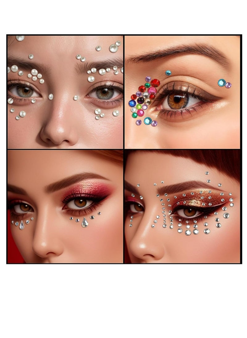 Generic 4-Sheet Face Gems Self Adhesive Face Rhinestones for Makeup Festival,Pearl Rhinestones Stickers for Face, Hair, Eye  - Image 3