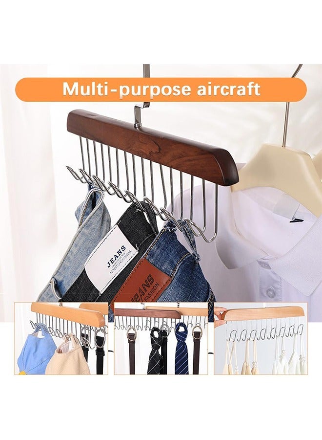 CityRiya-Long 2 Pack Belt Rack Belt Hanger with 8 Hooks Stainless Steel Tie Rack for Storage Multi Function Rotating Ties Scarf Hanger Belt Holder Men Women Belt Hanger Organizer for Closet  - Image 3