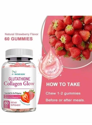 Glutathione Collagen Glow, Anti-Aging Formula, Skin Whitening and  Brightening, Vitamins Strawberry Flavor, 60 Organic Gummies