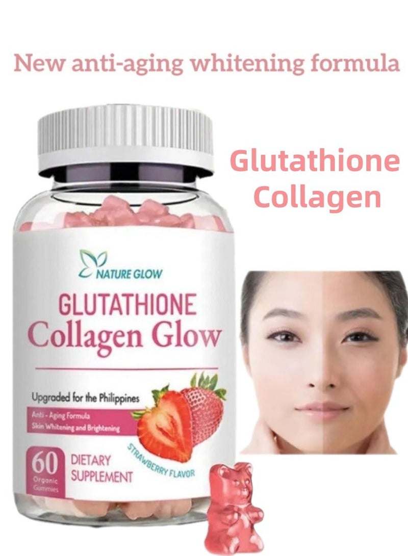 ناشر جلو جلوتاثيون كولاجين متوهج، تركيبة مضادة للشيخوخة، تبييض البشرة وتفتيحها، فيتامينات بنكهة الفراولة، 60 علكة عضوية - Image 1