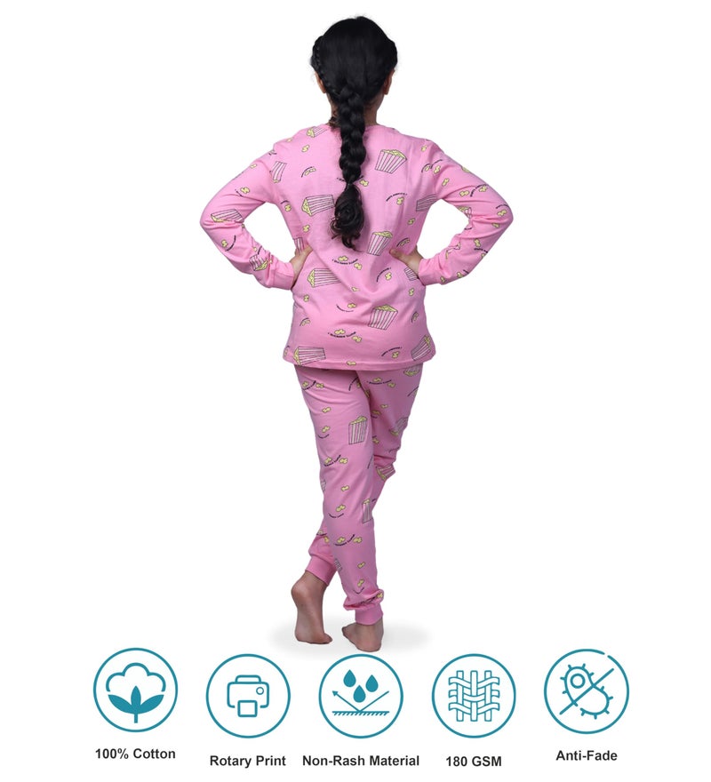 Hestia|H.Nsg.N.1|Girls Bottom Pyjama Pajama Set Tshirts|Sleepwear|Cotton Night Dress|Trouser Full Sleeves Tshirt|Antirash Fabric|Nightwear For Kids|All Over Popcorn Print|Pink|4-6Yrs|Set 1,4-6 Years - Image 5