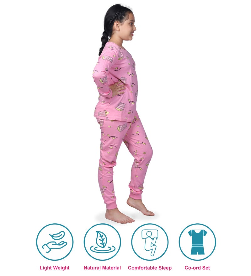 Hestia|H.Nsg.N.1|Girls Bottom Pyjama Pajama Set Tshirts|Sleepwear|Cotton Night Dress|Trouser Full Sleeves Tshirt|Antirash Fabric|Nightwear For Kids|All Over Popcorn Print|Pink|4-6Yrs|Set 1,4-6 Years - Image 4
