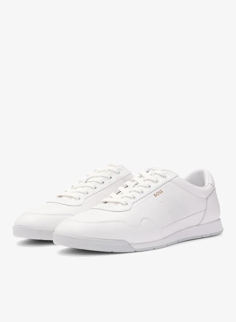 BOSS Nappa-leather trainers with perforated details