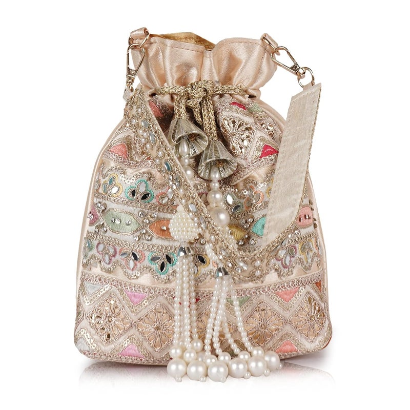 PLANX Velvet SilK Stylish Fancy Embroidery Unique Design Traditional Ethnic Wedding Party Handheld Potli For Women - Image 1