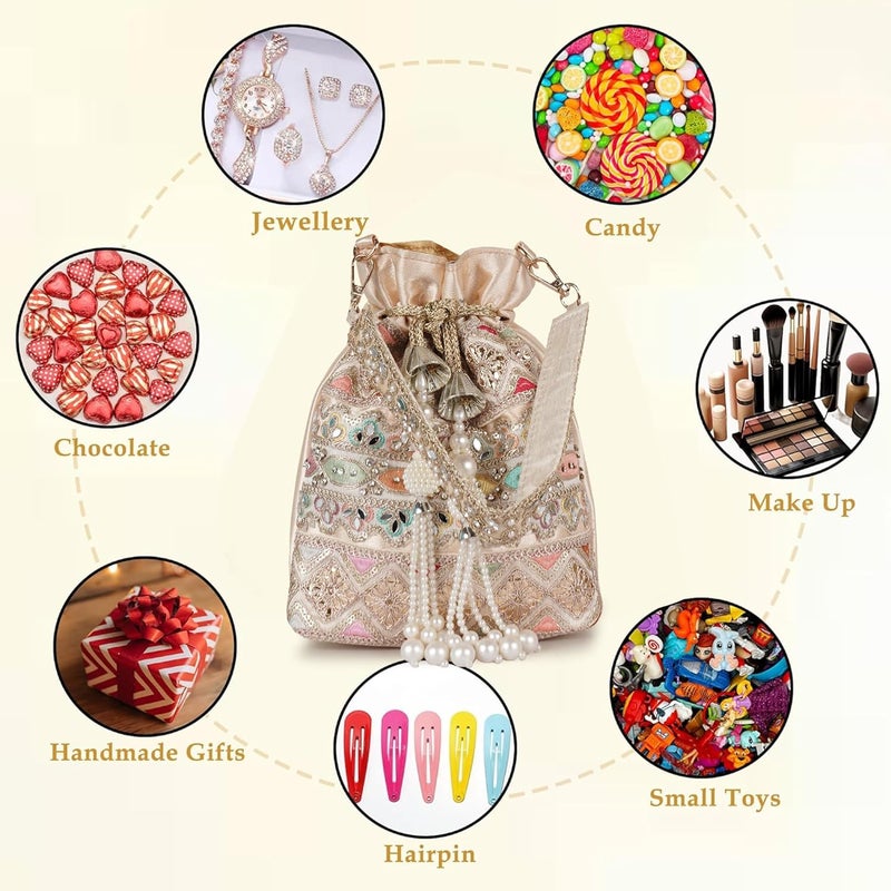 PLANX Velvet SilK Stylish Fancy Embroidery Unique Design Traditional Ethnic Wedding Party Handheld Potli For Women - Image 3