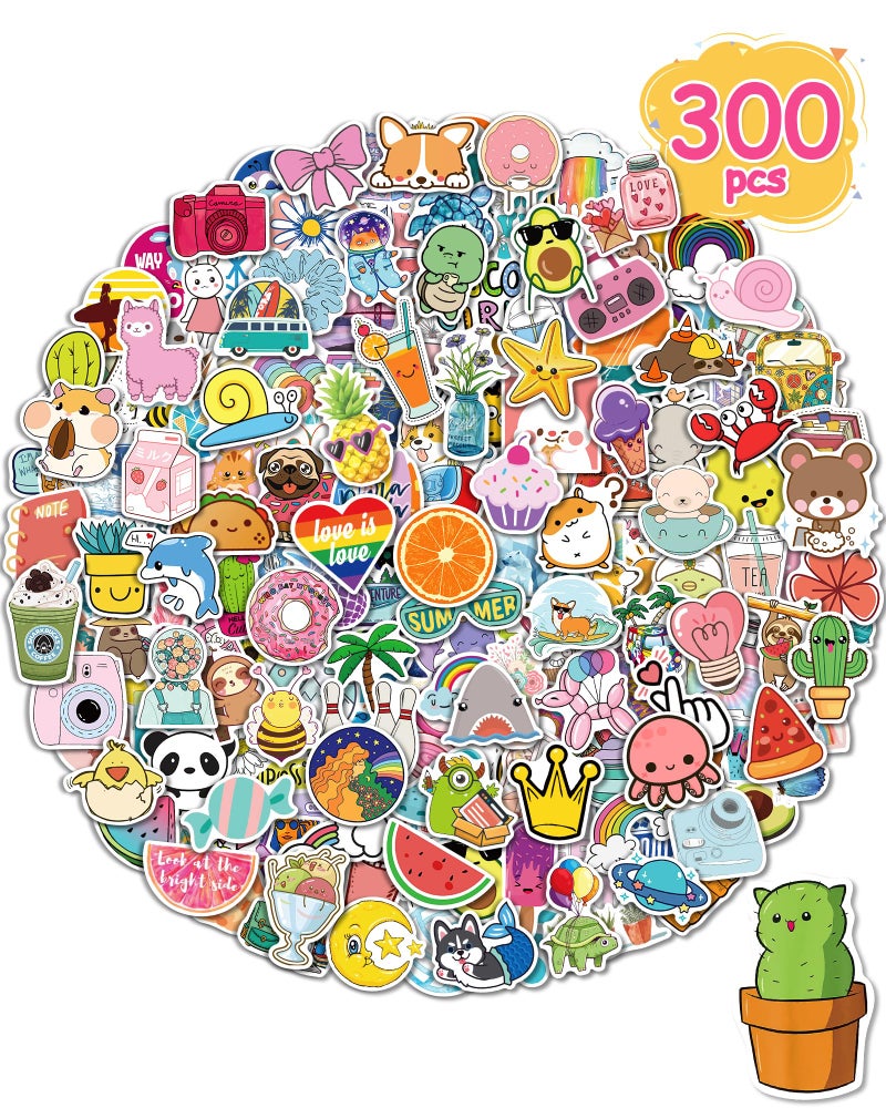 Greingways Sticker for Water Bottles, 300 Pcs/Pack Cute Vinyl Waterproof Vsco Laptop Stickers for School Students Gifts Classroom Teachers Prizes Stickers for Kids Teens Girls - Image 1