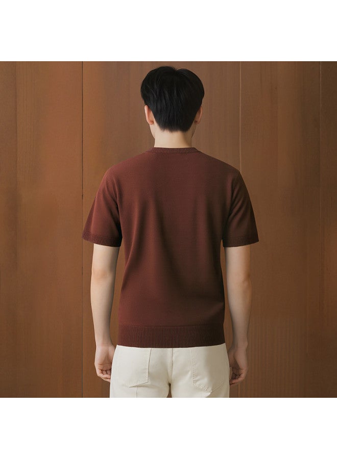 Fapai Short-sleeved Sweater, Thin Style For Spring And Autumn, Men's Knitted Sweater, Versatile Solid Color, Men's Round-neck Sweater - Image 4