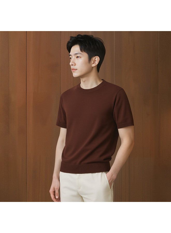 Fapai Short-sleeved Sweater, Thin Style For Spring And Autumn, Men's Knitted Sweater, Versatile Solid Color, Men's Round-neck Sweater - Image 3