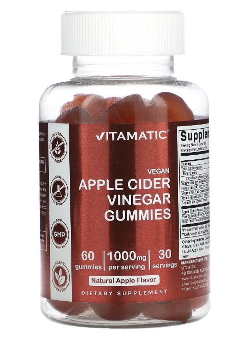 Vitamatic فيتاميناتيك، خل التفاح النباتي، تفاح طبيعي، 1,000 ملغ، 60 جيمي (500 ملغ لكل جيمي) - Image 1